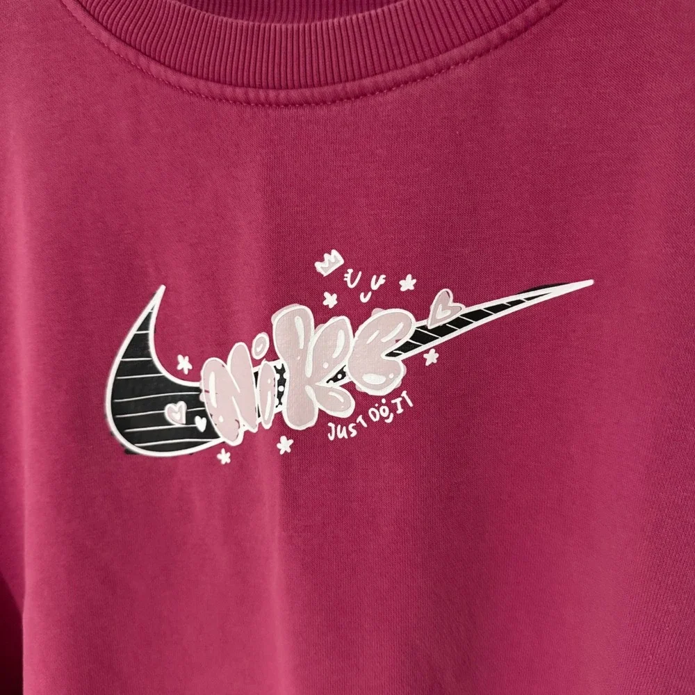 Nike Girls XL Magenta Pink Bubble Logo Graphic Crewneck Sweatshirt Pullover